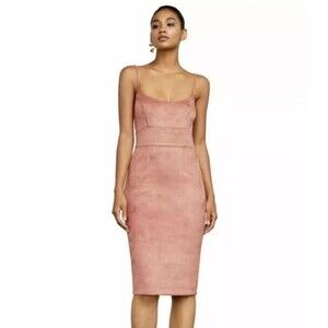 BCBG Maxazria Alese faux Suede Pink Slip Dress Formfit Sexy sz XS / 2 Dollcore